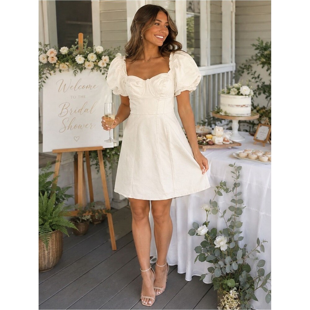 ASTR The Label white Puff Sleeve Mini Dress college bridal shower sorority party